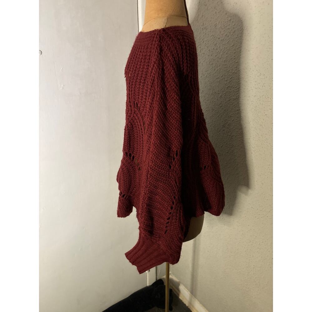 SHEIN Burgundy Chunky Sweater Poncho Sleeves S Grandmacore Cozy Comfy Winter - Picture 7 of 9